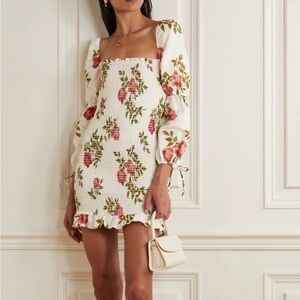 Reformation Hilary Floral in Jolie Smocked Mini Dress long sleeve size M